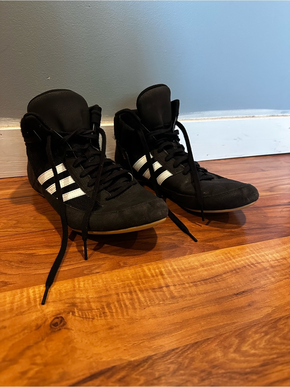 adidas Men’s Black High-Top Athletic Shoes with White Stripes